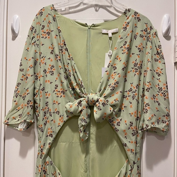 WAYF Rosalind Ditzy Floral Tie Front Midi Dress Women’s XL Green Coquette Brunch - Picture 4 of 10